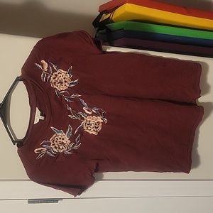 XS relaxed fit embroidered flower shirt